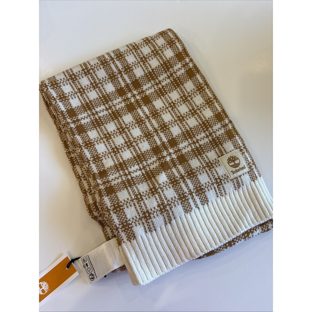 Timberland Scarf NWT Wheat Plaid One Size Winter Fall Logo T101808